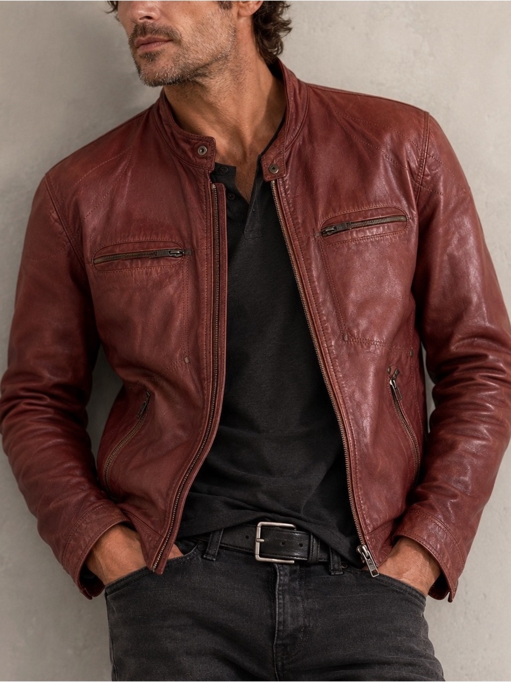 VTG Danier Men Cognac Moto Leather Jacket MEDIUM Grunge Western Biker Cowboy